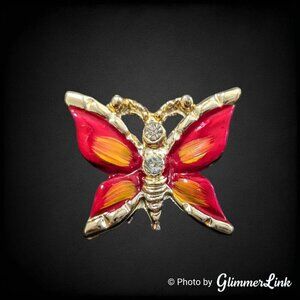 Vintage Dainty Red Enamel Butterfly Gold Tone Scatter Brooch Pin